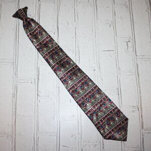 🔴🔵🤍 Vintage Red, Blue, Cream & Gray Clip-On Tie by Corner Stone (20" x 3.75")